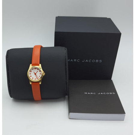 Shop Marc Jacobs Henry Dinky White Dial Orange Leather Strap Watch for Women - MBM1236 in USA