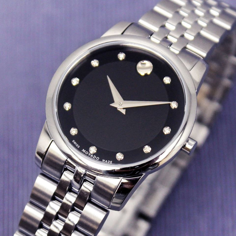Movado Museum Classic Black Dial Silver Steel Strap Watch For Women - 0606858 Buy Now By Movado