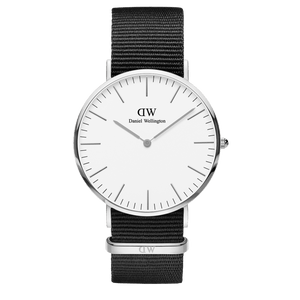 Daniel Wellington Classic Cornwall White Dial Black Nylon Strap Watch For Men - DW00100260