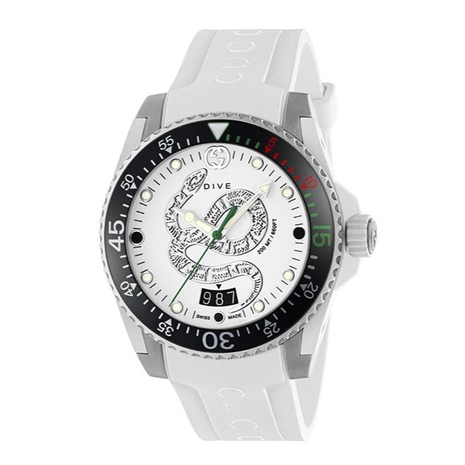 Shop Gucci Dive Quartz White Dial White Rubber Strap Watch For Men - YA136330 in USA