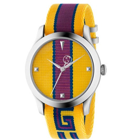 Shop Gucci G Timeless Quartz Yellow & Purple Dial Yellow & Purple NATO Strap Watch For Men - YA1264069 in USA