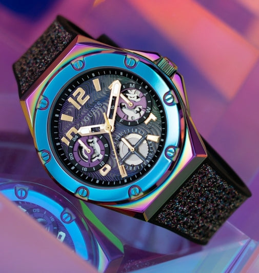 Guess Multifunction Analog Purple Dial Black Rubber Strap Watch For Women - GW0620L4 Buy Now By Guess