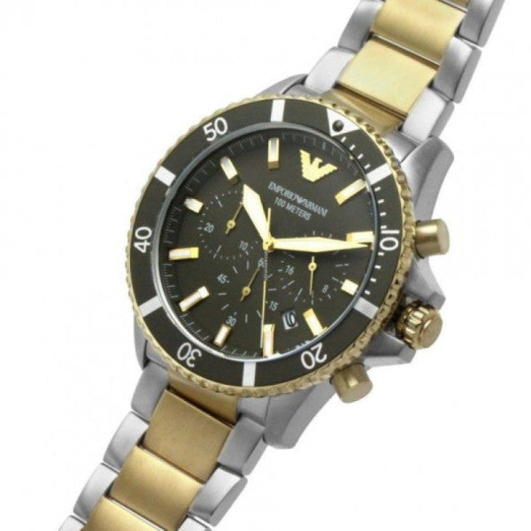 Emporio Armani Diver Chronograph Green Dial Two Tone Steel Strap Watch For Men - AR11361 Buy Now By Emporio Armani