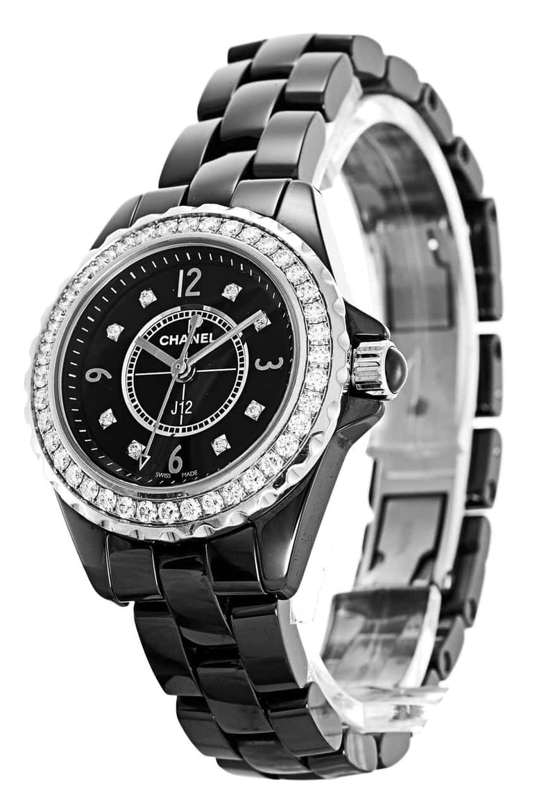 Chanel J12 Diamonds Ceramic Black Dial Black Steel Strap Watch for Women - J12 H2571