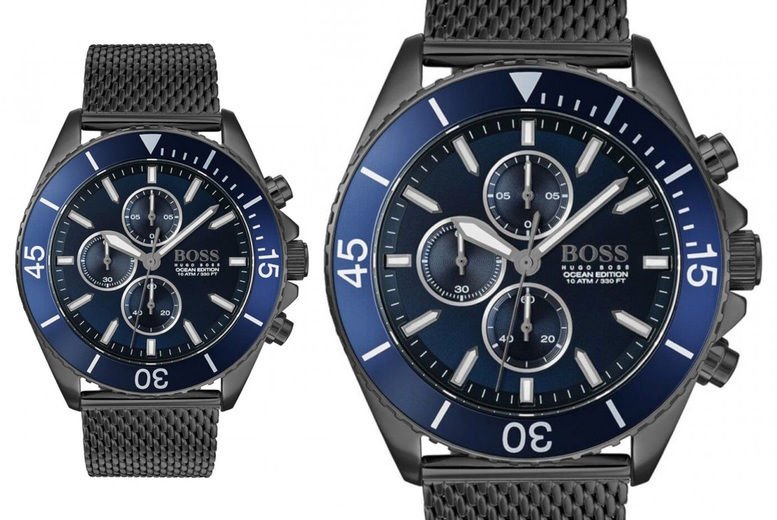 Shop Hugo Boss Ocean Edition Blue Dial Black Mesh Bracelet Watch for Men - 1513702 in USA