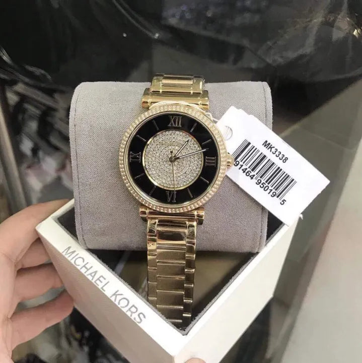Michael Kors Catlin Black Dial Gold Steel Strap Watch for Women - MK3338 Buy Now By Michael Kors