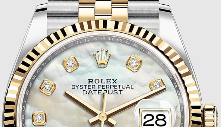 Shop Rolex Datejust Oyster 36 Diamonds Silver Dial Two Tone Oystersteel Yellow Gold Strap Watch for Women - M126233-0023 in USA