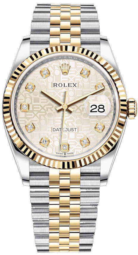 Shop Rolex Datejust 36 Diamonds Silver Dial Two Tone Oyster Steel Strap Watch for Women - M126233-0027 in USA