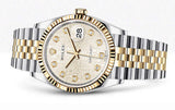 Shop Rolex Datejust 36 Diamonds Silver Dial Two Tone Oyster Steel Strap Watch for Women - M126233-0027 in USA