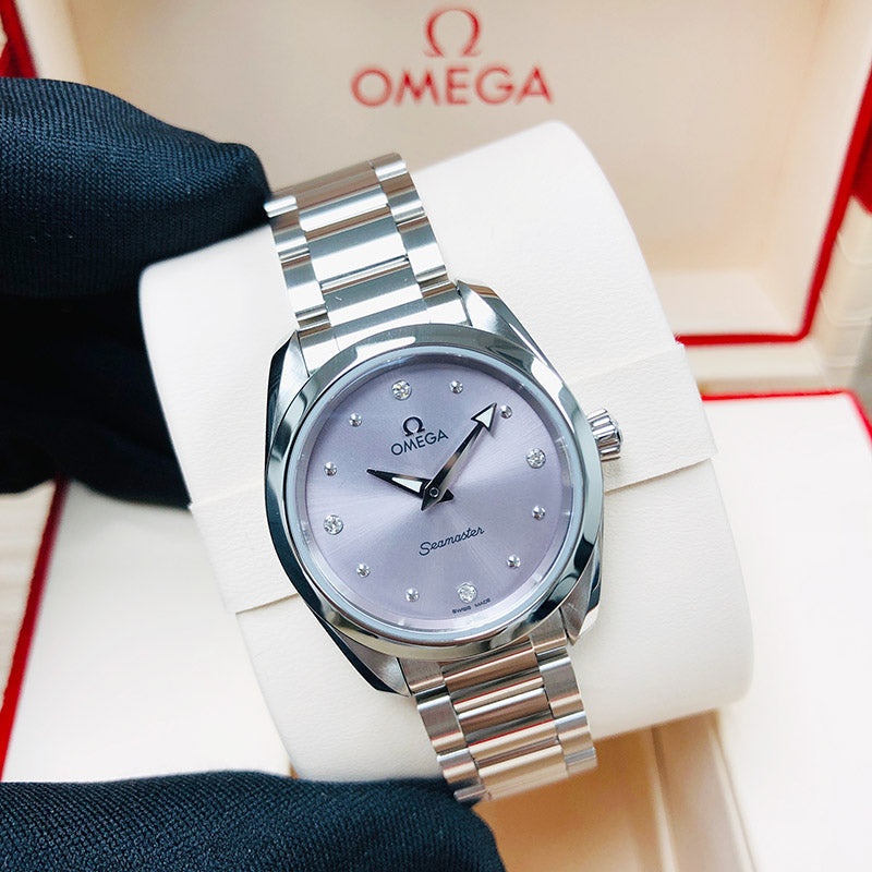 Shop Omega Seamaster Aqua Terra Quartz Purple Dial Silver Steel Strap Watch for Women - 220.10.28.60.60.001 in USA