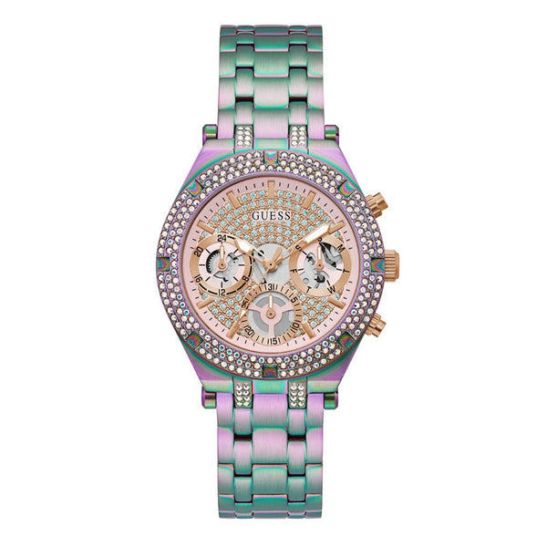 Shop Guess Heiress Multifunction Diamonds Purple Dial Purple Steel Strap Watch for Women - GW0440L3 in USA