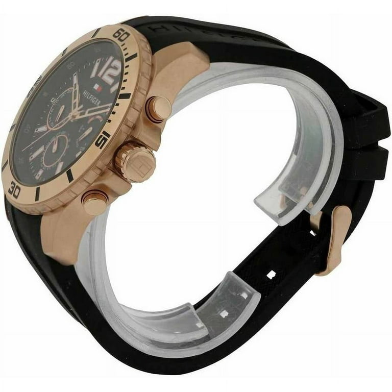 Shop Tommy Hilfiger Sport Multifunction Black Dial Black Rubber Strap Watch for Men - 1791145 in USA