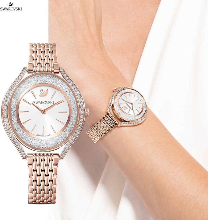 Swarovski Crystalline Aura Silver Dial Rose Gold Steel Strap Watch for Women - 5519459 Buy Now By Swarovski