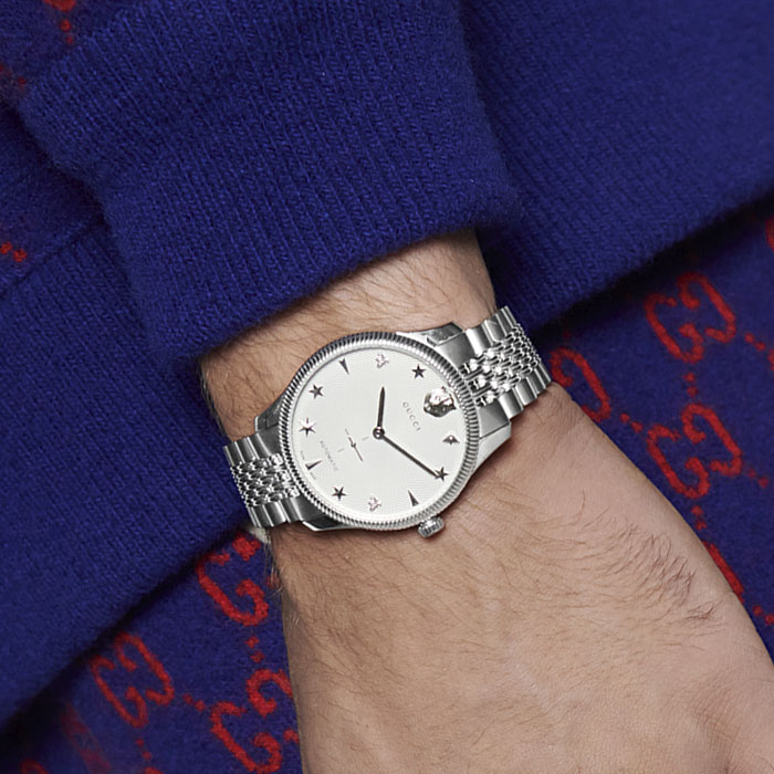 Shop Gucci G Timeless Automatic Silver Dial Silver Steel Strap Watch for Men - YA126354 in USA