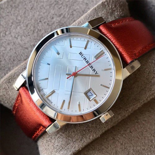 Burberry The City Silver Dial Orange Leather Strap Watch for Women - BU9121 Buy Now By Burberry