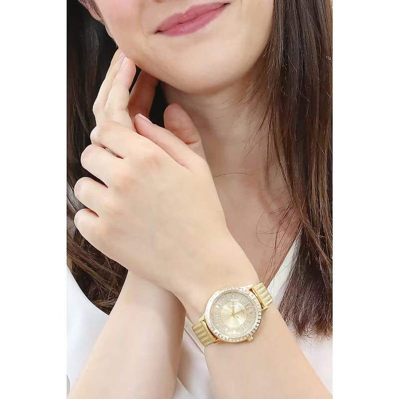 Shop Guess Soiree Diamonds Gold Dial Gold Mesh Bracelet Watch for Women - GW0402L2 in USA