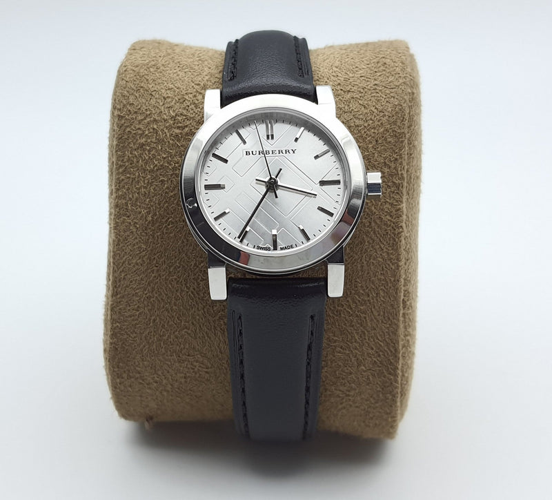 Shop Burberry The City White Dial Black Leather Strap Watch for Women - BU9206 in USA