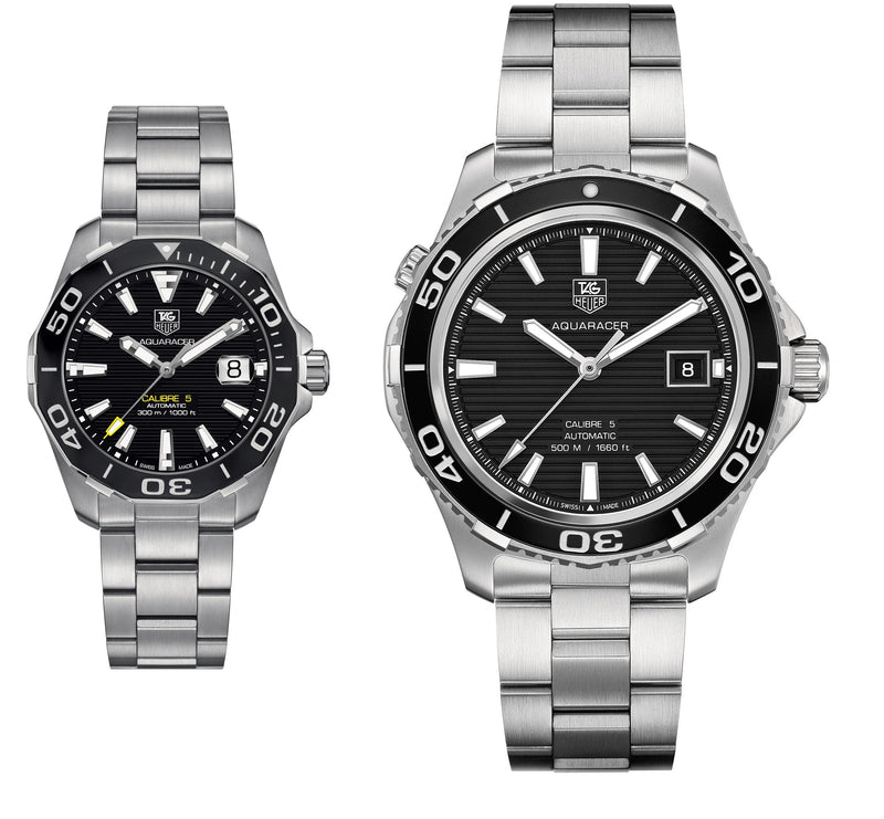 Shop Tag Heuer Aquaracer Caliber 5 Automatic Black Dial Silver Steel Strap Watch for Men - WAK2110.BA0830 in USA
