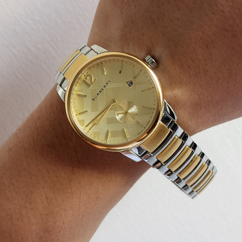 Shop Burberry The Classic Gold Dial Two Tone Steel Strap Watch for Men - BU10011 in USA