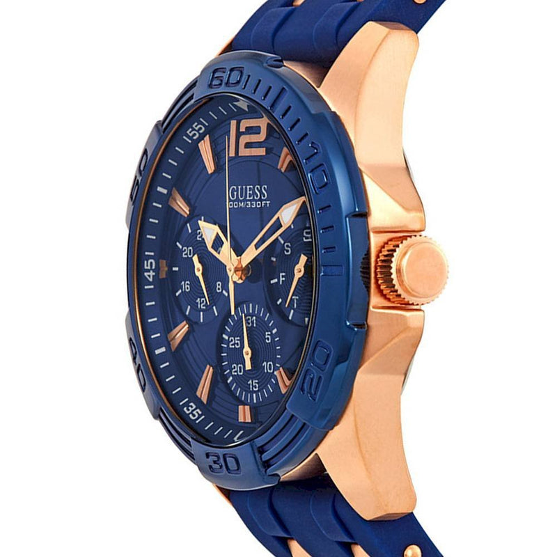 Guess Oasis Blue Dial Blue & Rose Gold Stainless Steel Strap Watch For Men - W0366G4 Buy Now By Guess