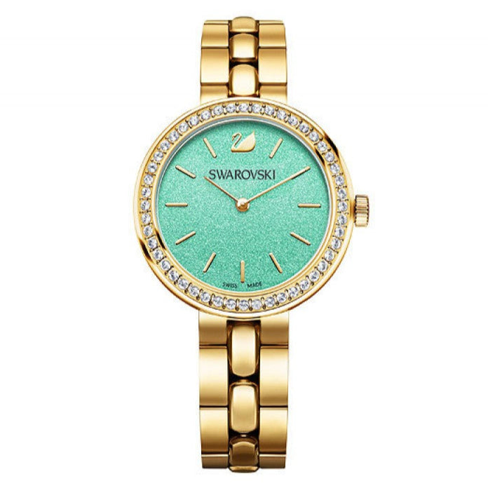 Shop Swarovski Daytime Crystals Turquoise Dial Gold Steel Strap Watch for Women - 5182212 in USA