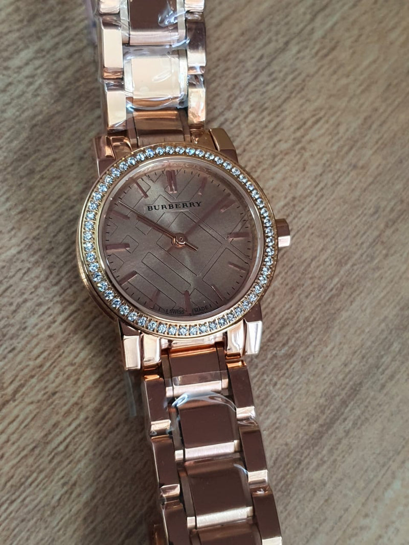 Burberry The City Diamonds Rose Dial Rose Gold Steel Strap Watch for Women - BU9225 Buy Now By Burberry
