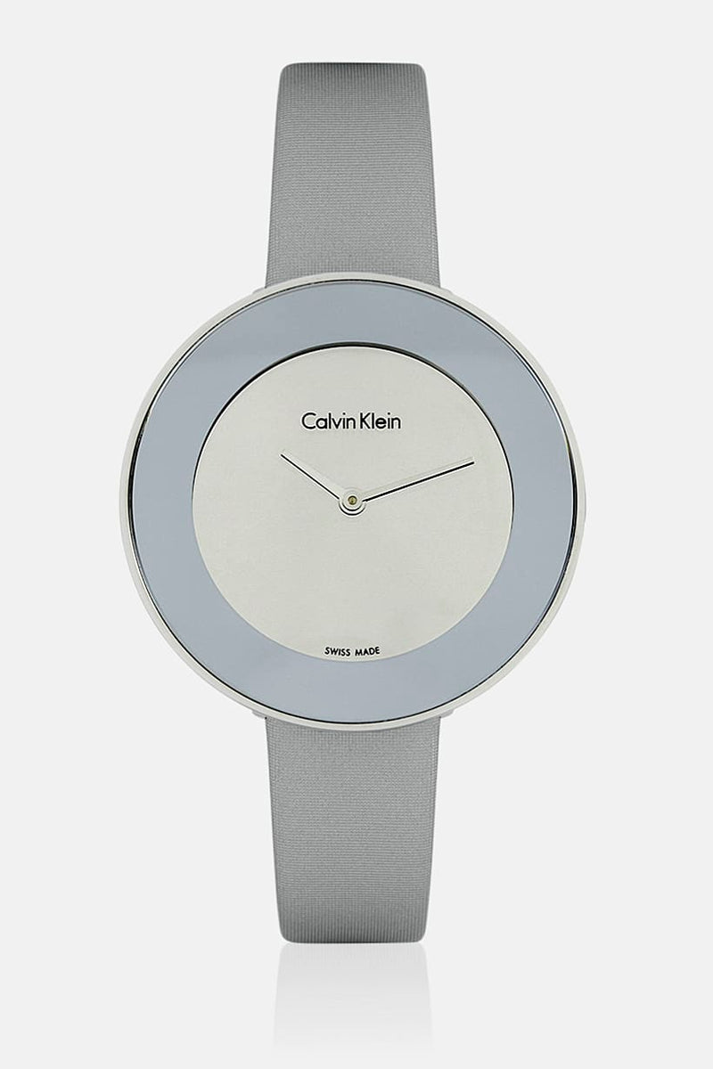 Calvin Klein Chic Silver Dial White Leather Strap Watch for Women - K7N23UP8