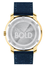Shop Movado Bold Gold Dial Blue Leather Strap Watch For Men - 3600469 in USA