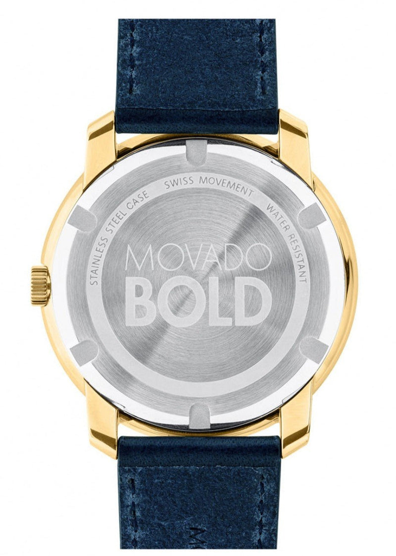 Shop Movado Bold Gold Dial Blue Leather Strap Watch For Men - 3600469 in USA