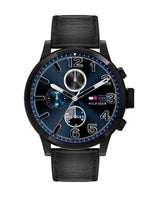Shop Tommy Hilfiger Jackson Quartz Blue Dial Black Leather Strap Watch for Men - 1791241 in USA