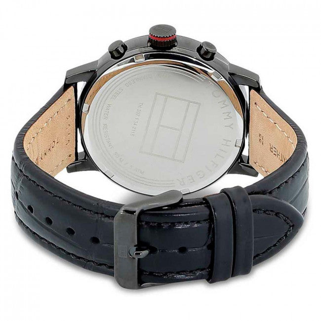 Tommy Hilfiger Aden Chronograph Black Dial Black Leather Strap Watch for Men - 1791310 Buy Now By Tommy Hilfiger