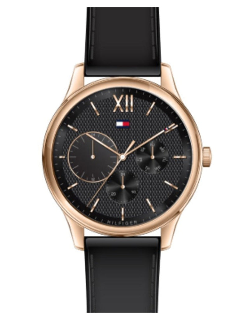 Shop Tommy Hilfiger Damon Quartz Black Dial Black Leather Strap Watch for Men - 1791419 in USA