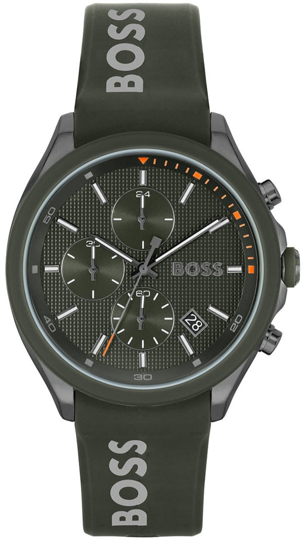 Shop Hugo Boss Velocity Chronograph Green Dial Green Rubber Strap Watch For Men - 1514060 in USA