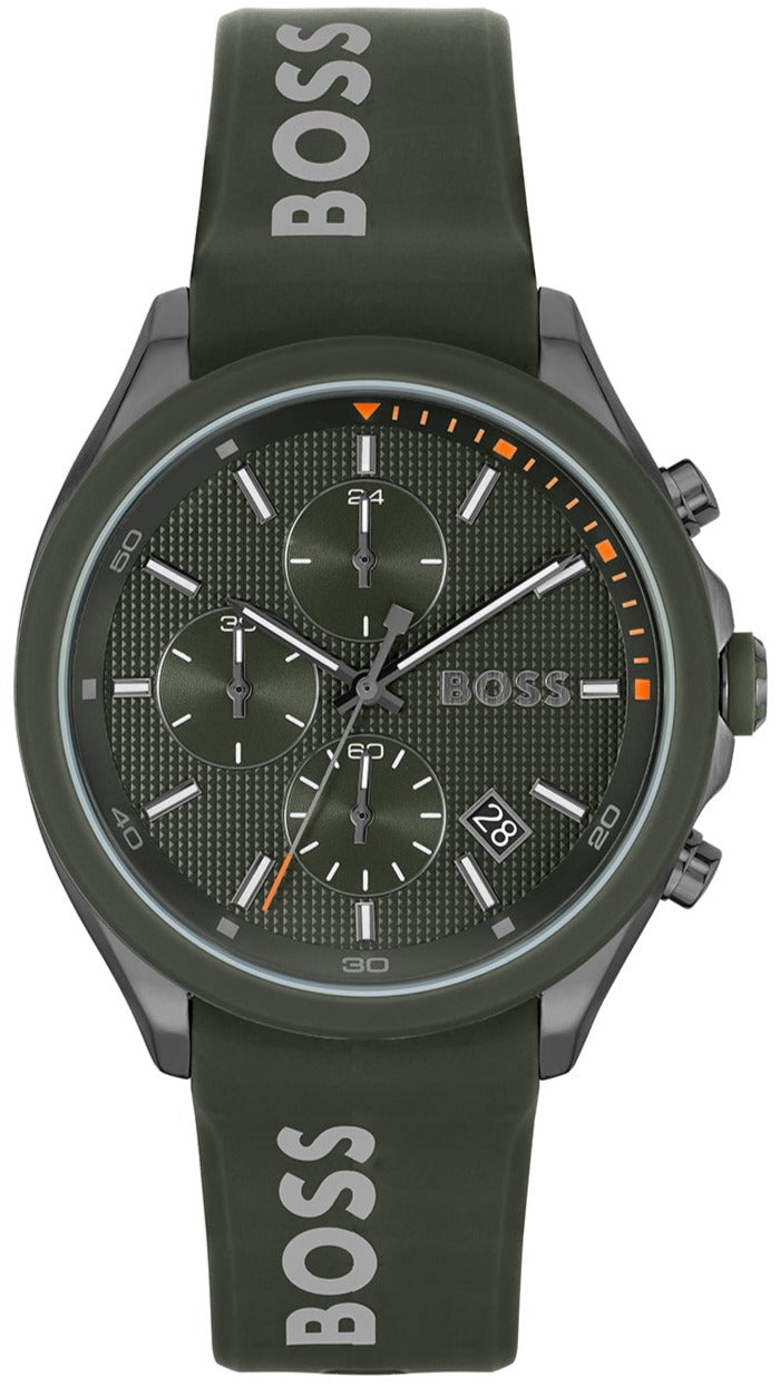 Shop Hugo Boss Velocity Chronograph Green Dial Green Rubber Strap Watch For Men - 1514060 in USA