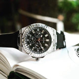 Guess Baguette Crystals Black Dial Black Silicone Strap Watch For Men - GW0208G1 Buy Now By Guess