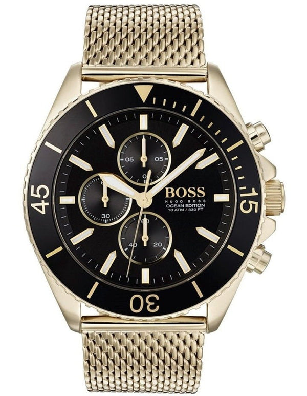 Shop Hugo Boss Ocean Edition Black Dial Gold Mesh Bracelet Watch for Men - 1513703 in USA