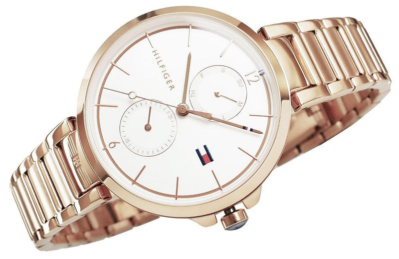Shop Tommy Hilfiger Angela Quartz White Dial Rose Gold Steel Strap Watch for Women - 1782124 in USA