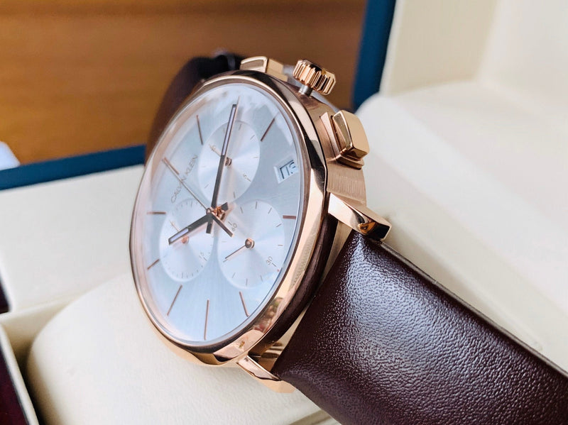 Calvin Klein Posh Chronograph White Dial Brown Leather Strap Watch for Men - K8Q376G6 Buy Now By Calvin Klein