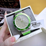 Michael Kors Everest Three Hand Crystals Silver Dial Green Silicone Strap Watch For Women - MK7360 Buy Now By Michael Kors