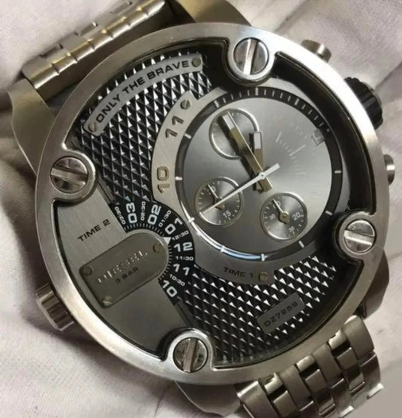 Diesel Little Daddy Chronograph Black Dial Silver Steel Strap Watch For Men - DZ7259 Buy Now By Diesel