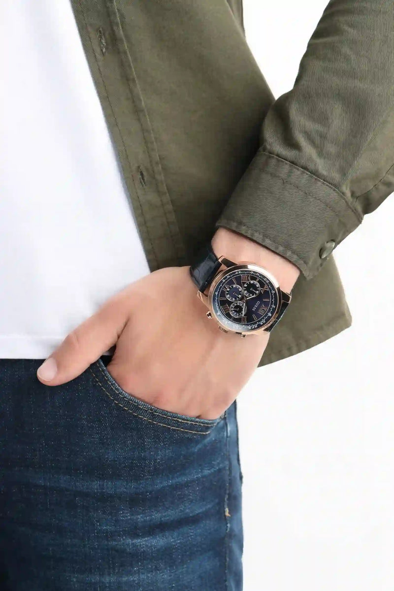 Guess Horizon Chronograph Blue Dial Blue Leather Strap Watch For Men - W0380G5 Buy Now By Guess