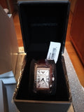 Emporio Armani Classic Beige Dial Brown Leather Strap Watch For Women - AR0155