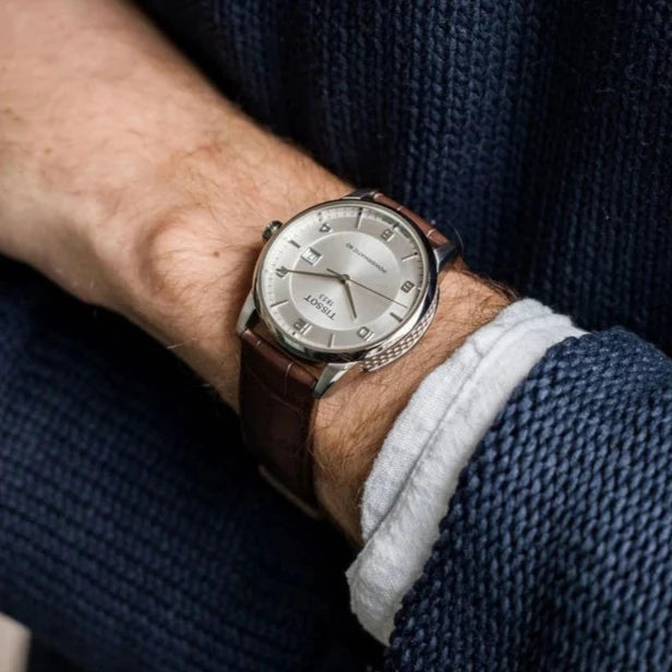 Shop Tissot Luxury Powermatic 80 Silver Dial Brown Leather Strap Watch For Men - T086.407.16.037.00 in USA