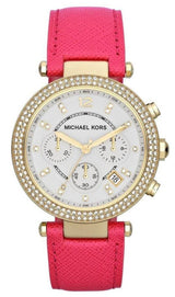 Michael Kors Parker Chronograph White Dial Pink Leather Strap Watch for Women - MK2297 Buy Now By Michael Kors