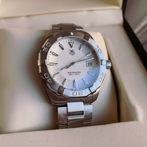 Tag Heuer Aquaracer Quartz White Dial Silver Steel Strap Watch for Men - WAY1111.BA0928