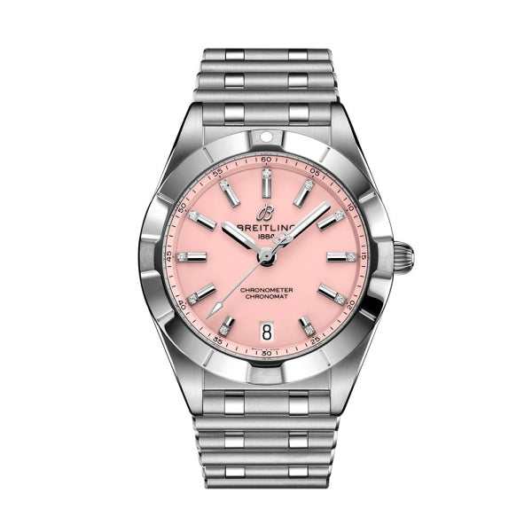 Breitling Chronomat 32 Diamonds Pink Dial Silver Steel Strap Watch for Women - A77310101K1A1 Buy Now By Breitling