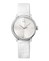 Calvin Klein Accent Silver Dial White Leather Strap Watch for Women - K2Y2Y1KW Buy Now By Calvin Klein