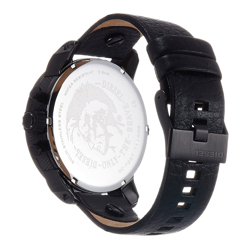 Diesel Little Daddy Blue Dial Black Leather Strap Watch For Men - DZ7257 Buy Now By Diesel