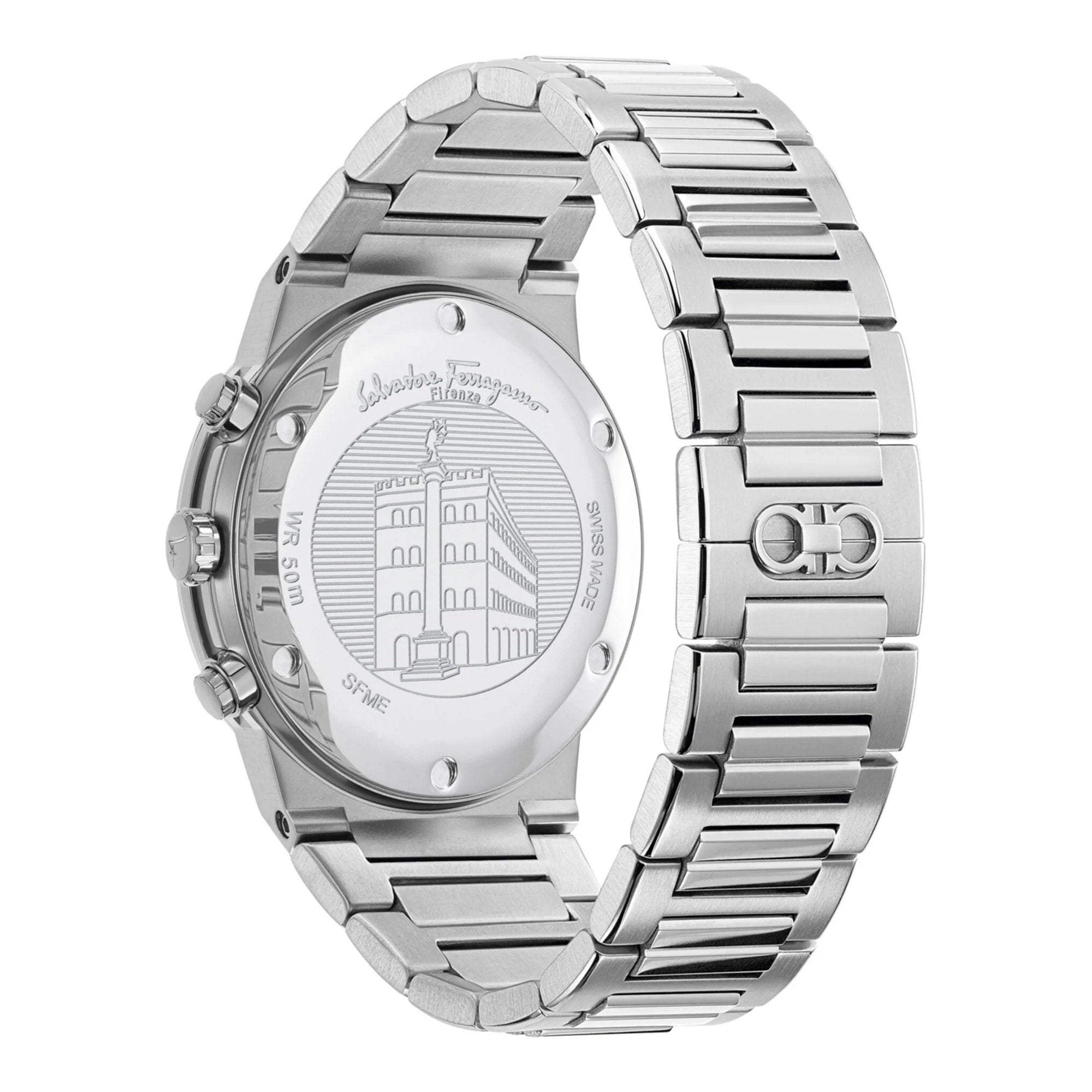 Salvatore Ferragamo Sapphire Chrono Green Dial Silver Steel Strap Watch for Men - SFME00421