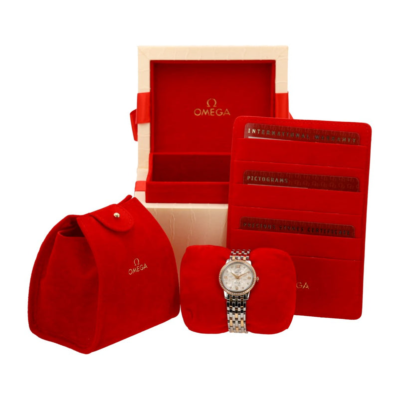 Shop Omega De Ville Prestige Quartz Diamonds Silver Dial Two Tone Steel Strap Watch for Women - 424.25.27.60.52.001 in USA